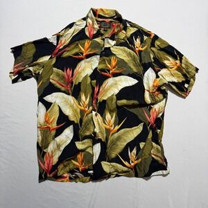 Hawaiian Reserve Collection Rayon Aloha Shirt Men's XL Black Bird of Paradise
